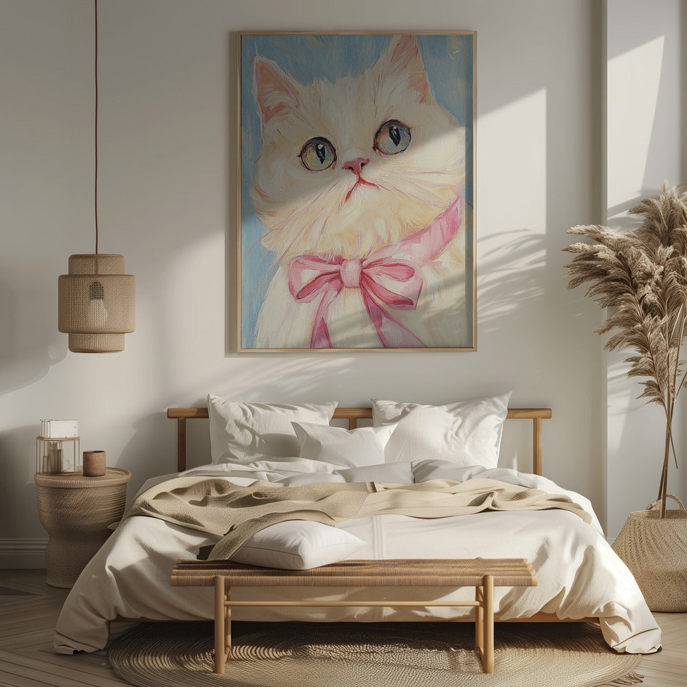 Pink Bow White Cat Poster