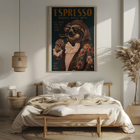 Art Deco Espresso Martini Drinking Sloth Poster