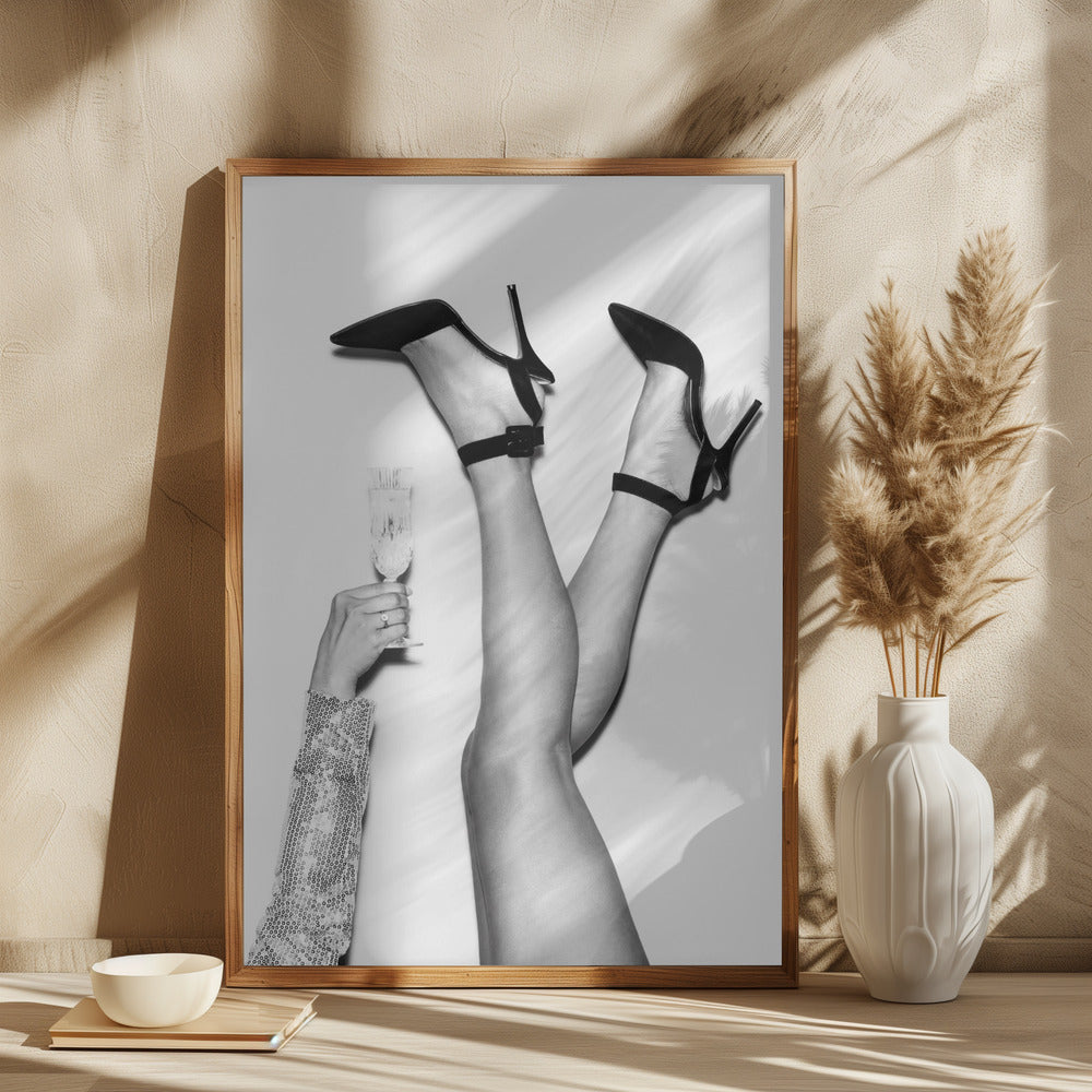 Champagne legs Black and White Poster