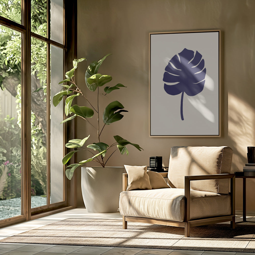 Monstera Leaf Dark Blue Poster