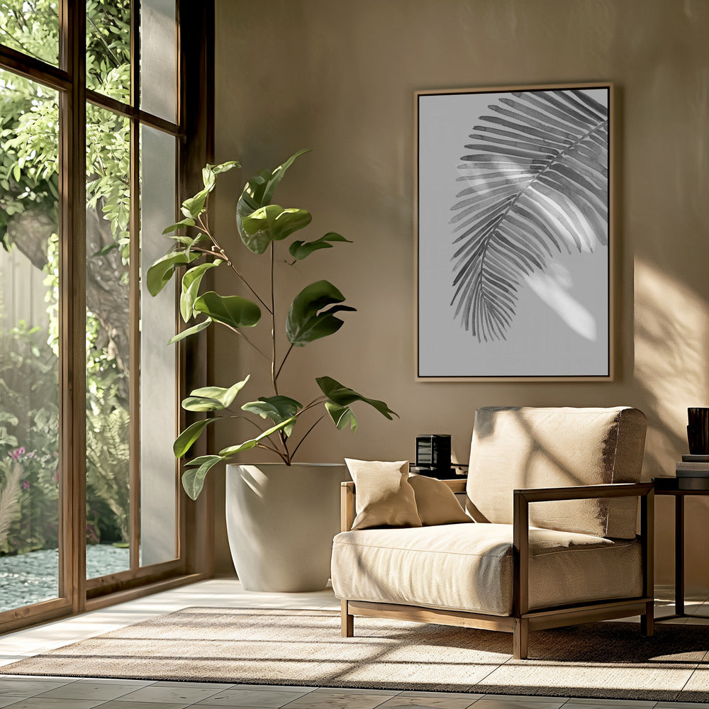 Palm leaf in loose watercolor Black and White Poster