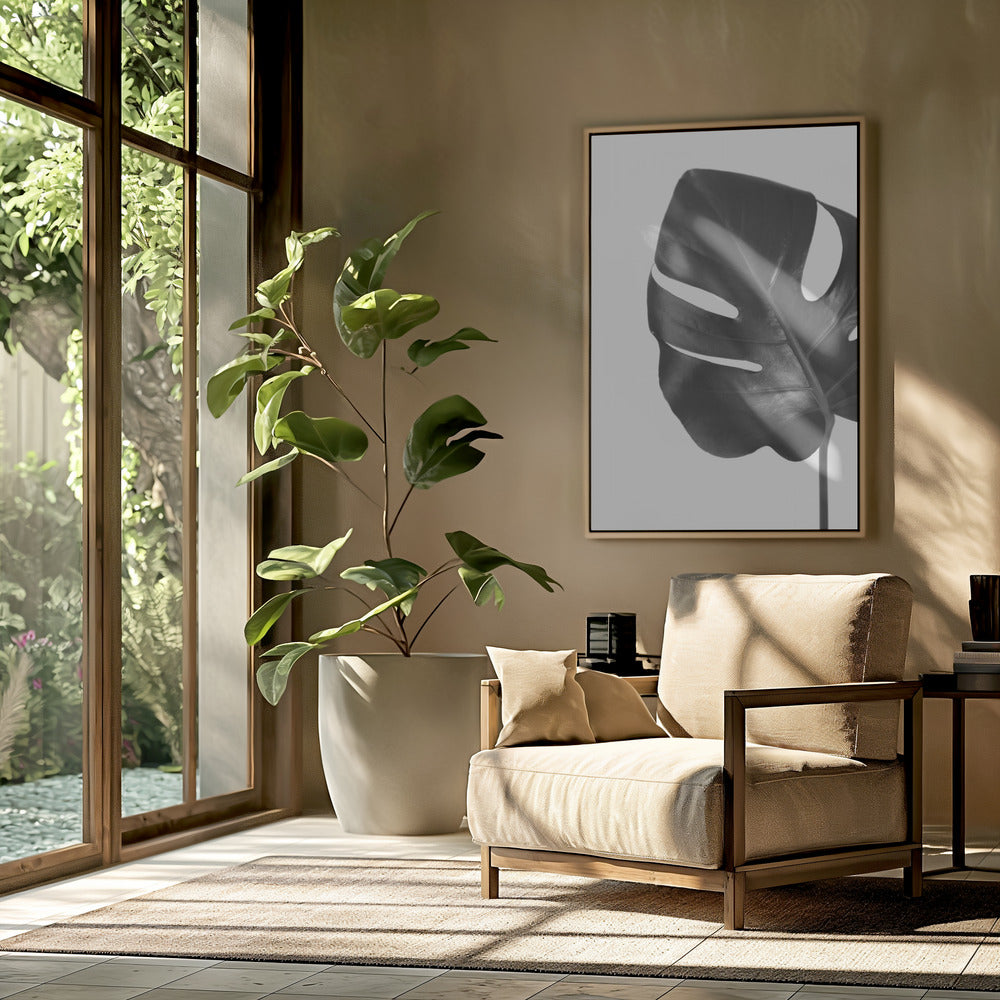 Gray monstera leaf Poster