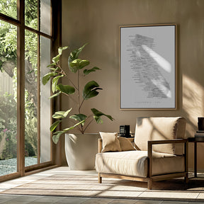 Grayscale watercolor map of California with cities Poster