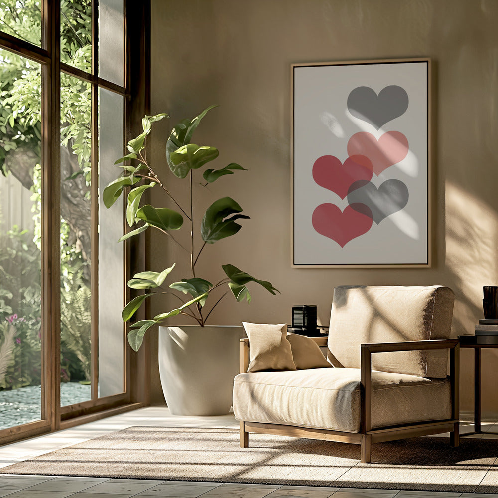 Mid century hearts in red Poster