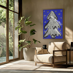 Christmas Tree And Snow Blue Poster