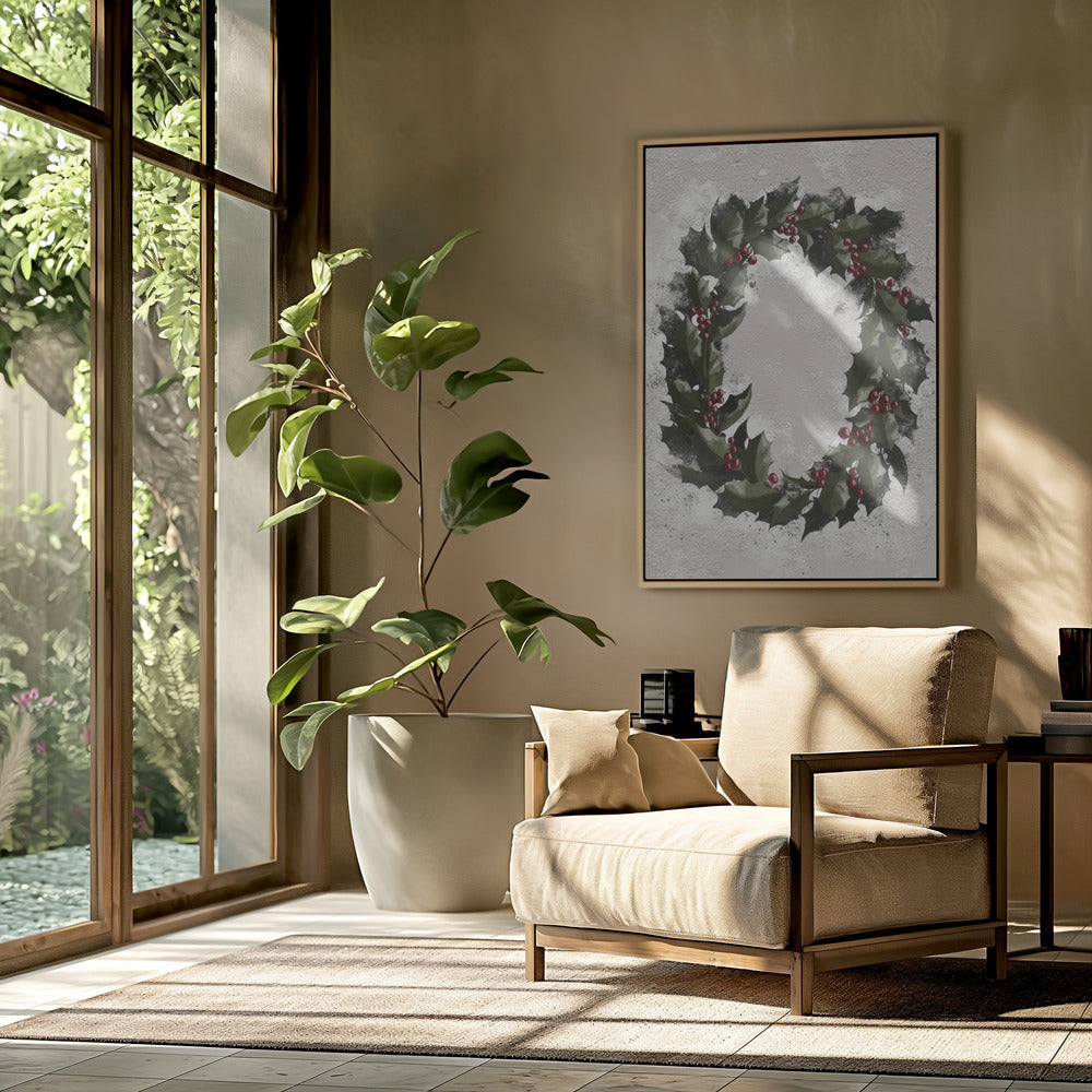 Antique holly wreath Poster