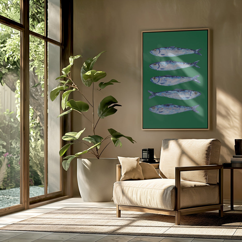 Sardines Forest Green Poster