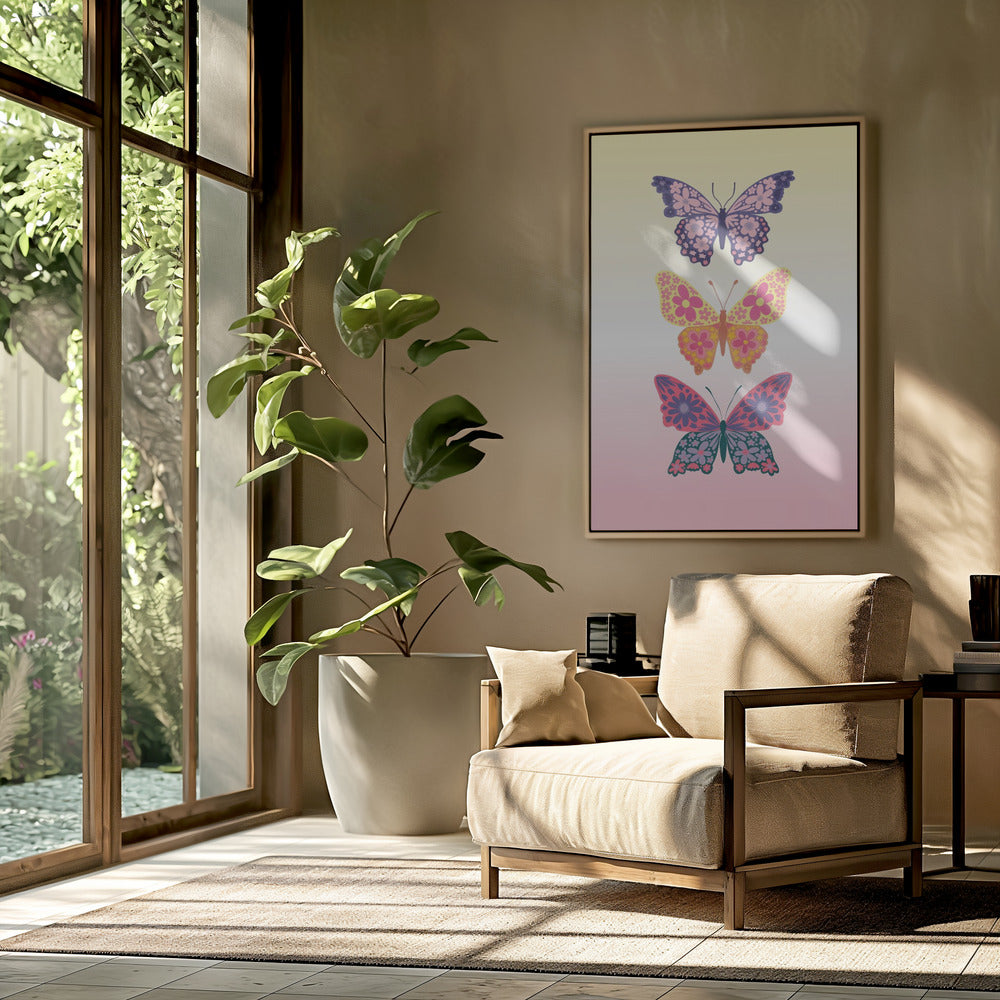 Colorful floral butterflies II Poster