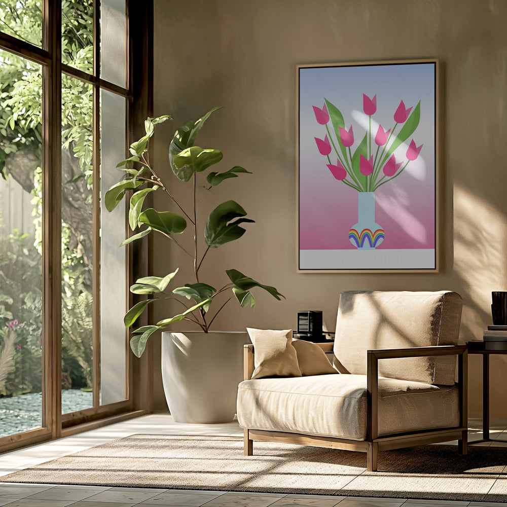 Tulips in the rainbow vase Poster