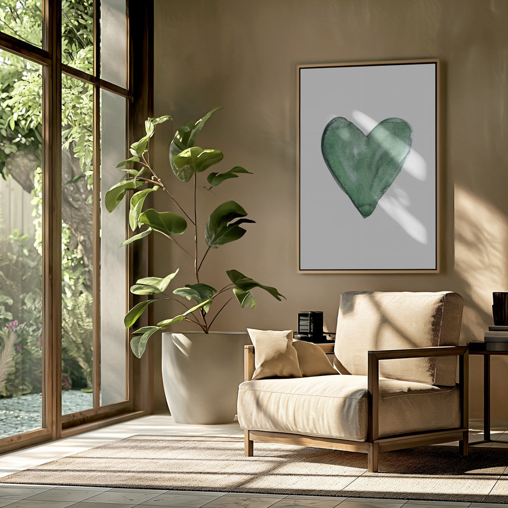 Watercolor heart green Poster