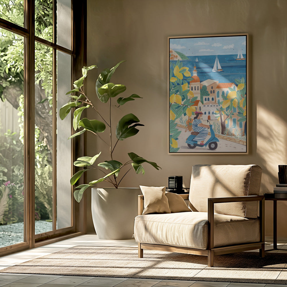 Travel poster woman on the Amalfi coast, Italy Poster