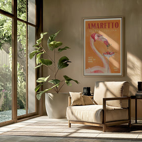 Amaretto Flamingo Art Deco Italian Cafe Travel Art Poster