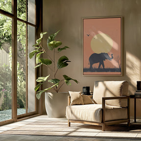 Elephant On the Savannah Poster