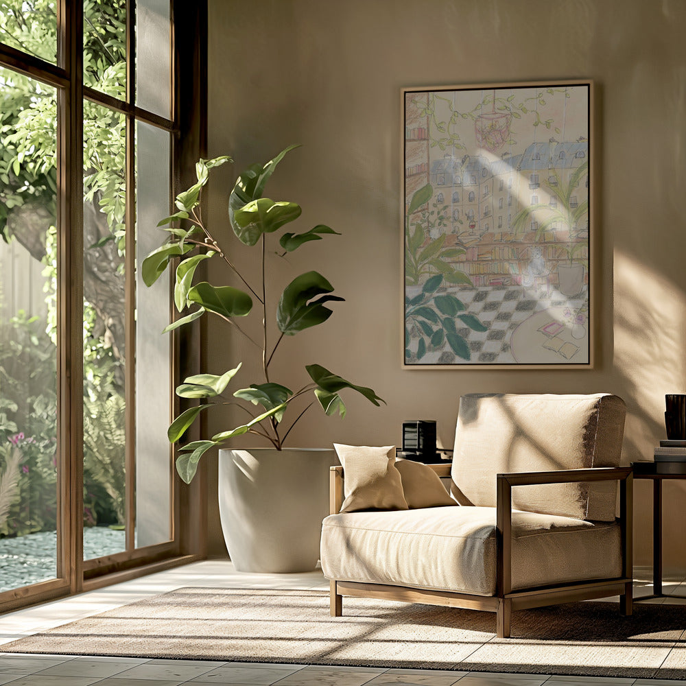 Antique Parisian Book Store Cat Poster