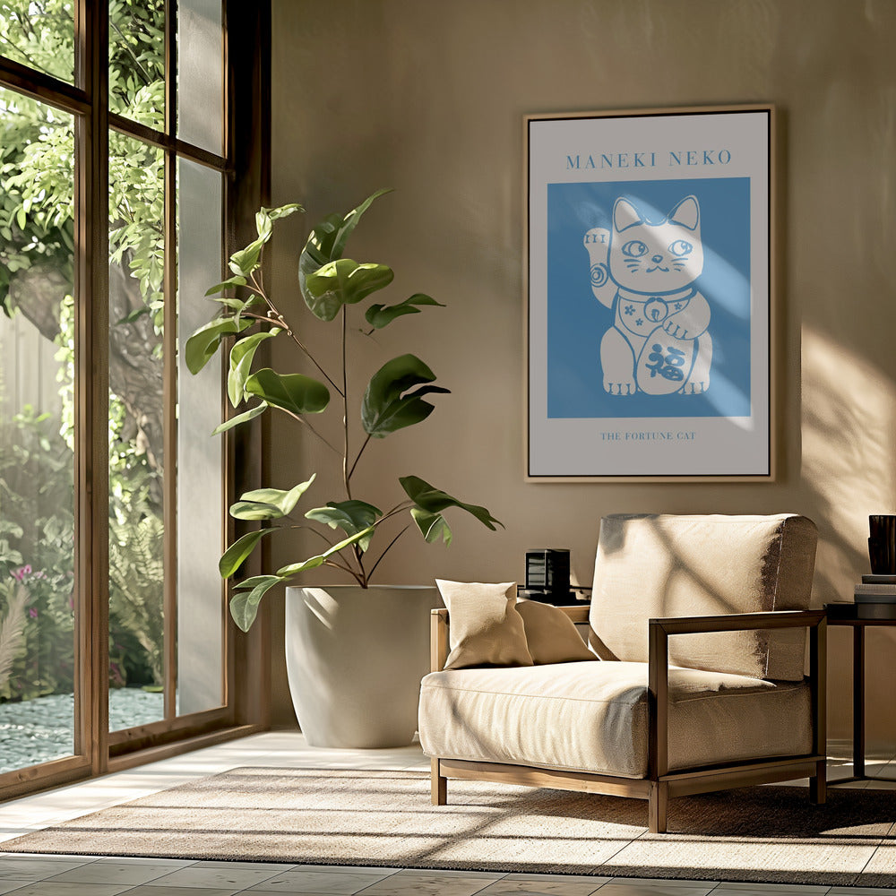 Maneki-neko Cat Blue Poster