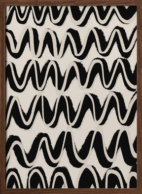 Beige Black Waves Pattern Poster