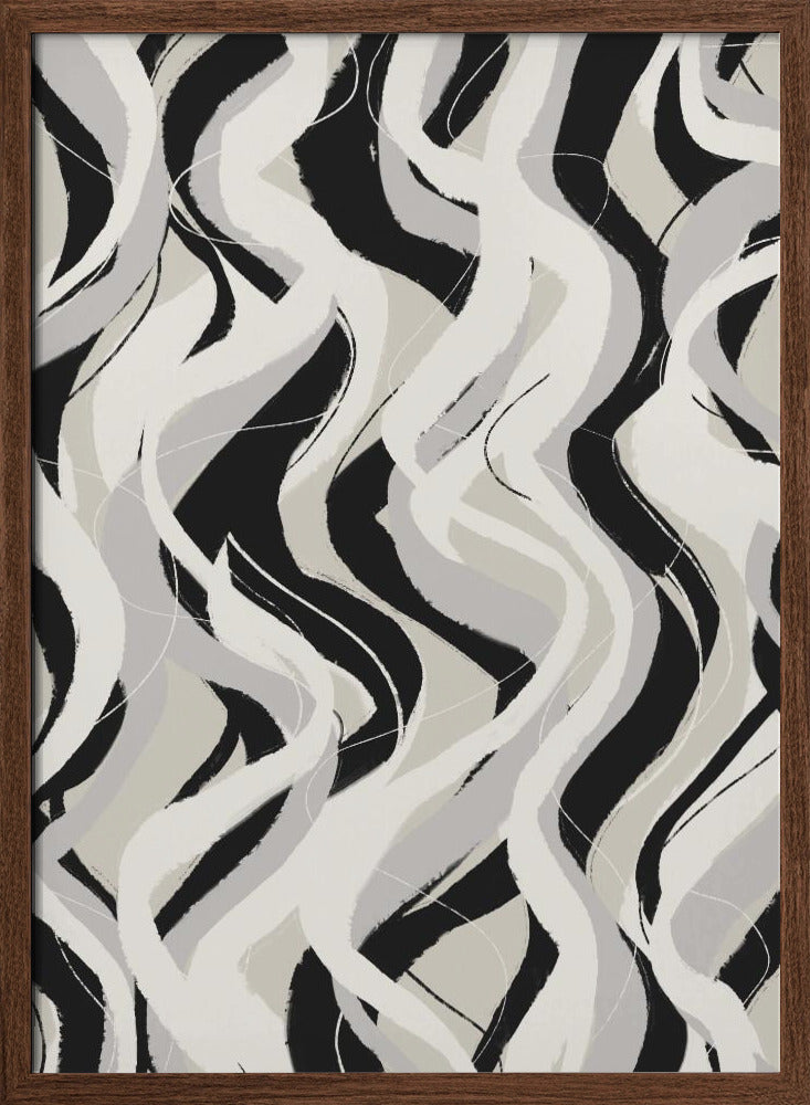 Beige Grey Black Waves Pattern Poster