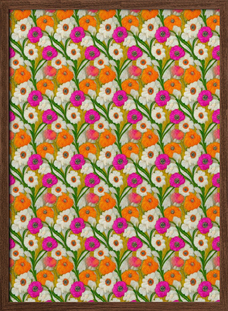 Stitched Flowers Pattern Poster