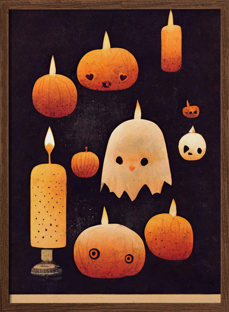 Candles, Pumpkins And A Ghost Poster