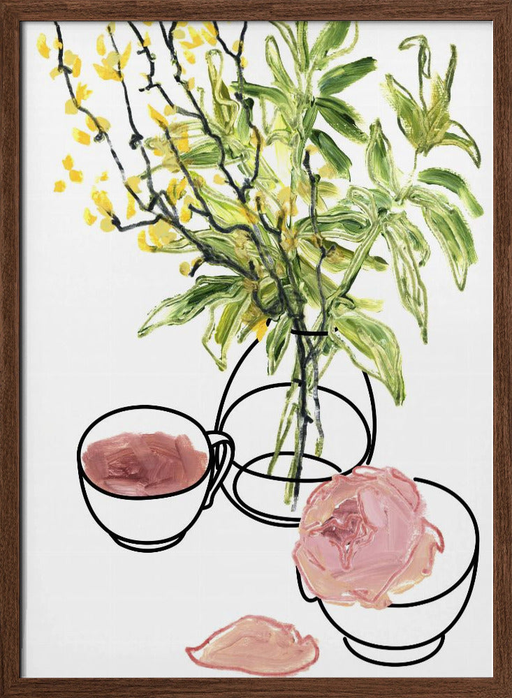 Vase, teacup, and rose Poster