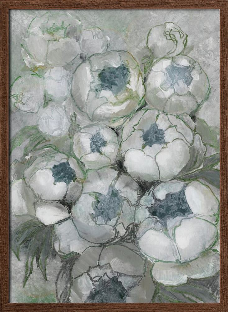 Nuria bouquet of peonies in teal and green Poster