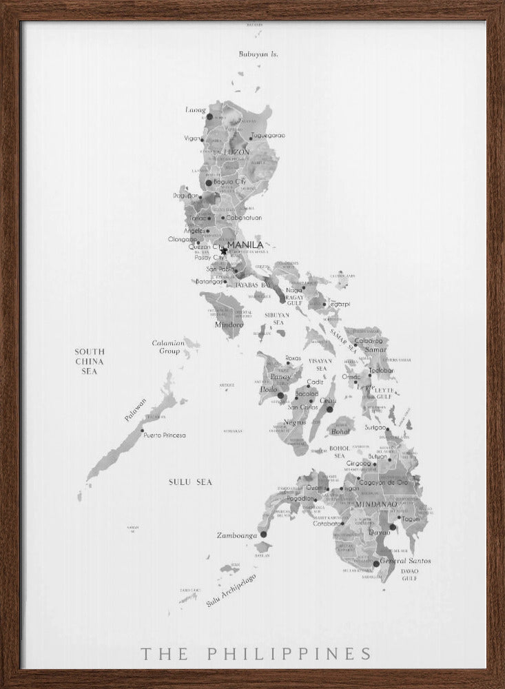 Gray watercolor map of Philippines Poster