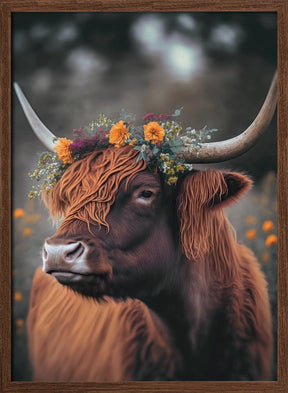 Highland Cow With Flowers Poster