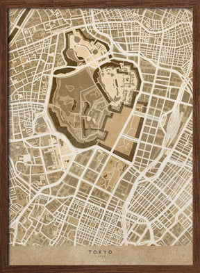 Sepia map of Tokyo Poster