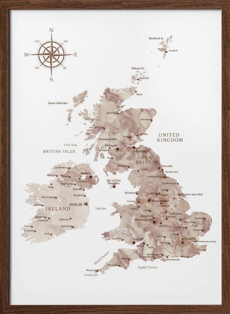 Taupe map of the United Kingdom Poster