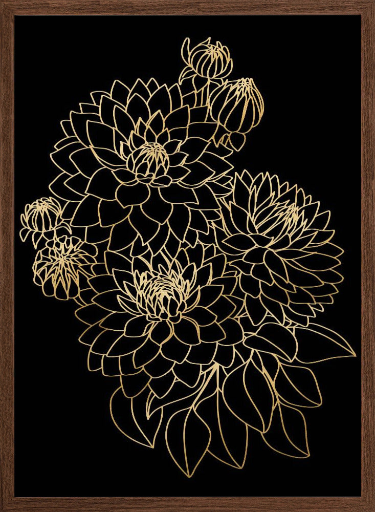 Pacey dahlias bouquet in gold and black Poster