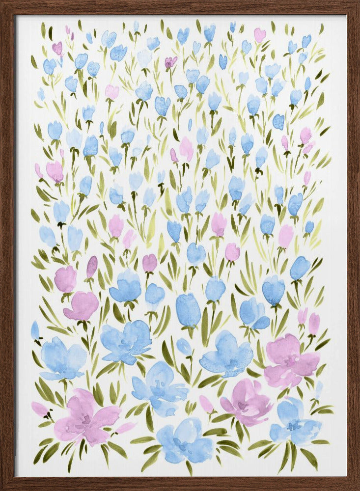 Field of purple and blue flowers Poster