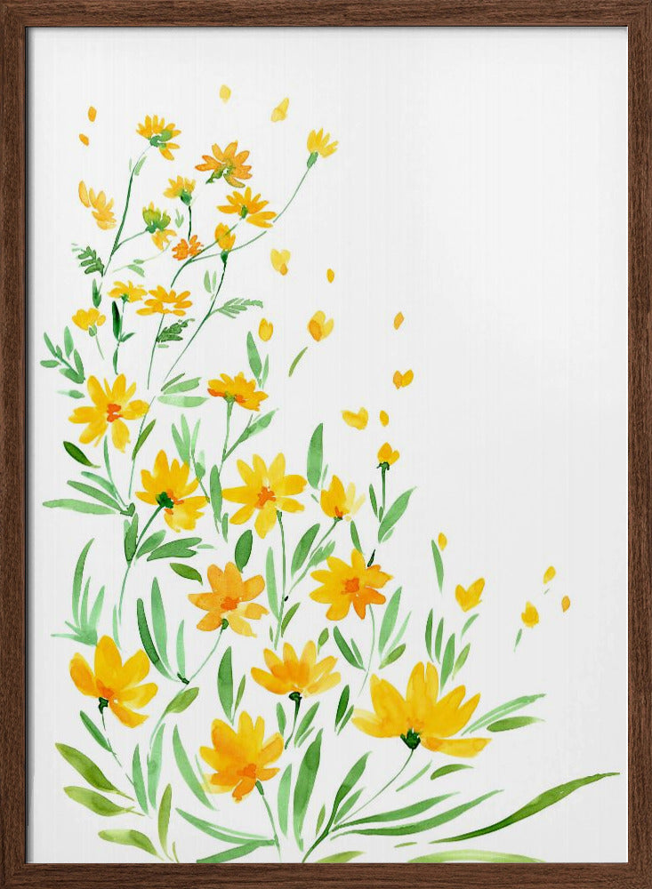 Yellow watercolor wildflowers Poster