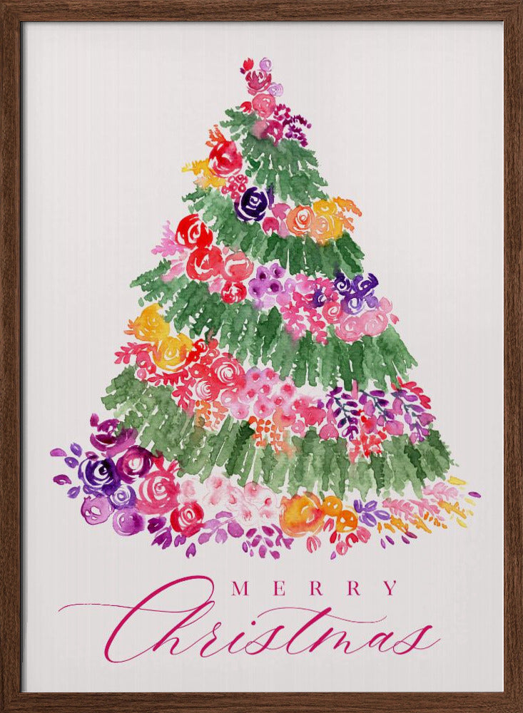 Floral watercolor merry Christmas tree Poster