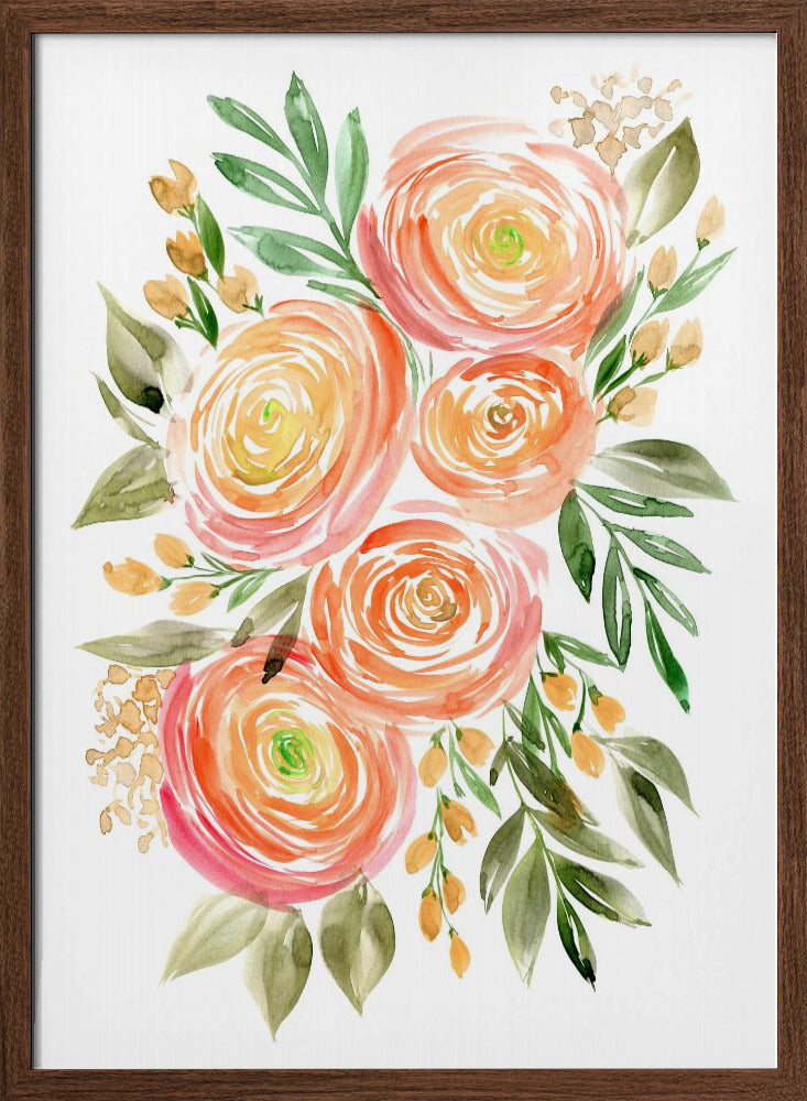 Begonia ranunculus bouquet in coral Poster