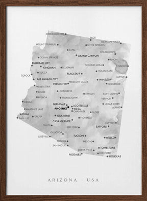 Grayscale watercolor map of Arizona, USA Poster