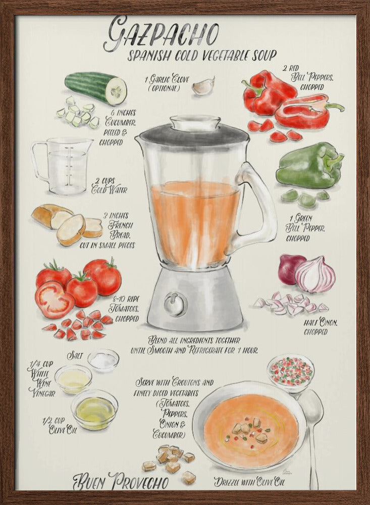 Gazpacho illustrated recipe in English Poster