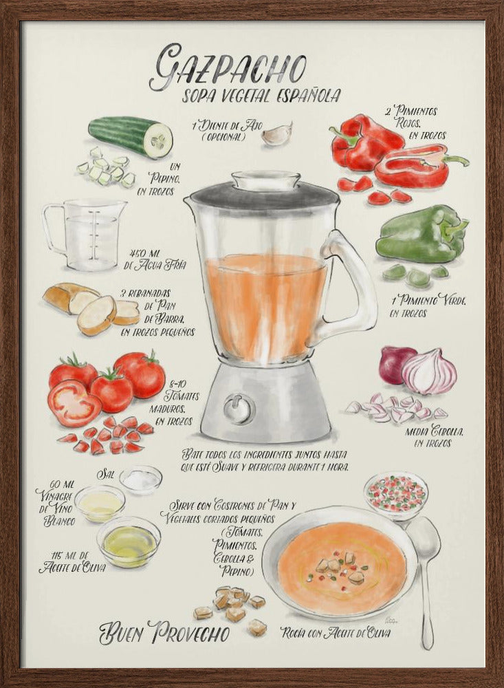 Gazpacho illustrated recipe in Spanish Poster