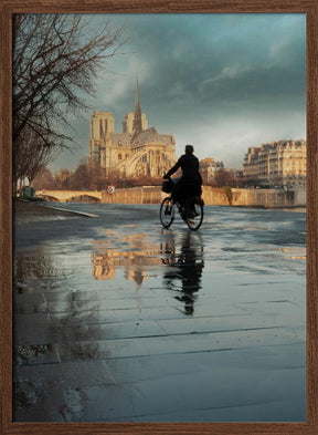 Notre Dame and cyclist Poster