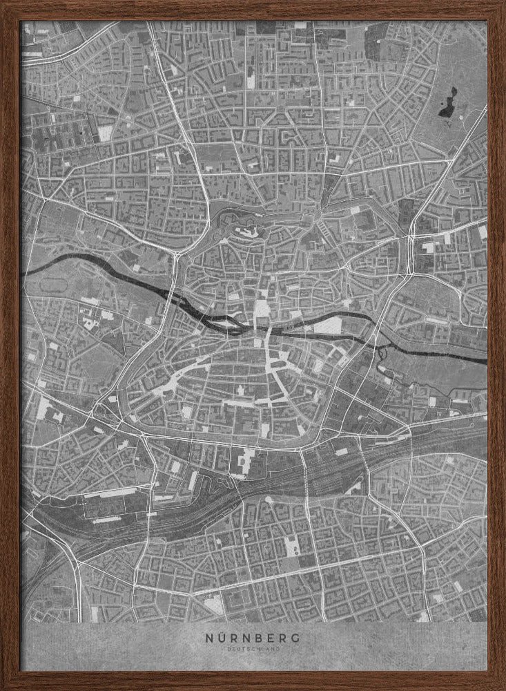 Gray vintage map of Nürnberg downtown Germany Poster