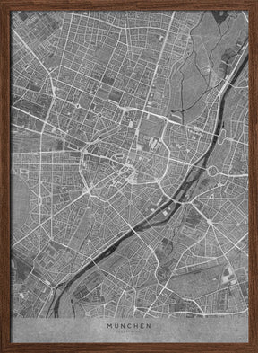 Gray vintage map of Munich downtown Germany Poster