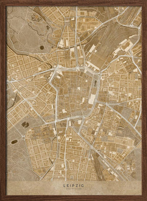 Sepia vintage map of Leipzig Germany Poster