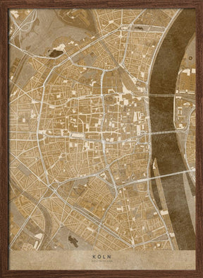 Sepia vintage map of Köln downtown Germany Poster