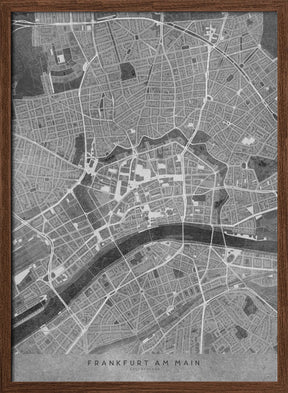 Gray vintage map of Frankfurt downtown Germany Poster