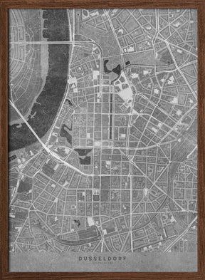 Gray vintage map of Düsseldorf downtown Germany Poster