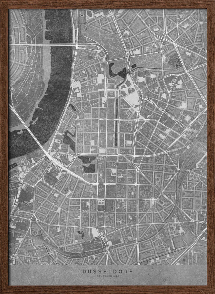 Gray vintage map of Düsseldorf downtown Germany Poster