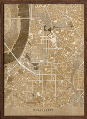 Sepia vintage map of Düsseldorf downtown Germany Poster