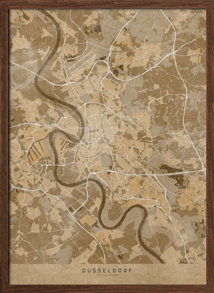 Sepia vintage map of Düsseldorf Germany Poster