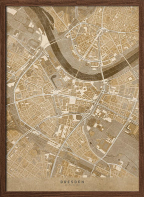 Sepia vintage map of Dresden downtown Germany Poster