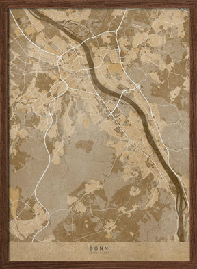 Sepia vintage map of Bonn Germany Poster