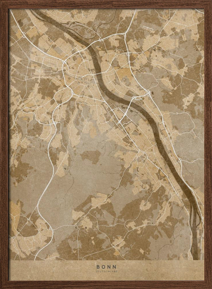 Sepia vintage map of Bonn Germany Poster